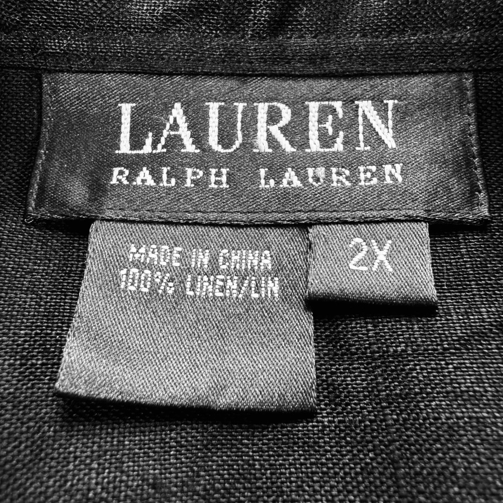 Lauren Ralph Lauren Womens 2X Black 100% Linen Button Down Shirt Long Sleeve LRL - Picture 3 of 8
